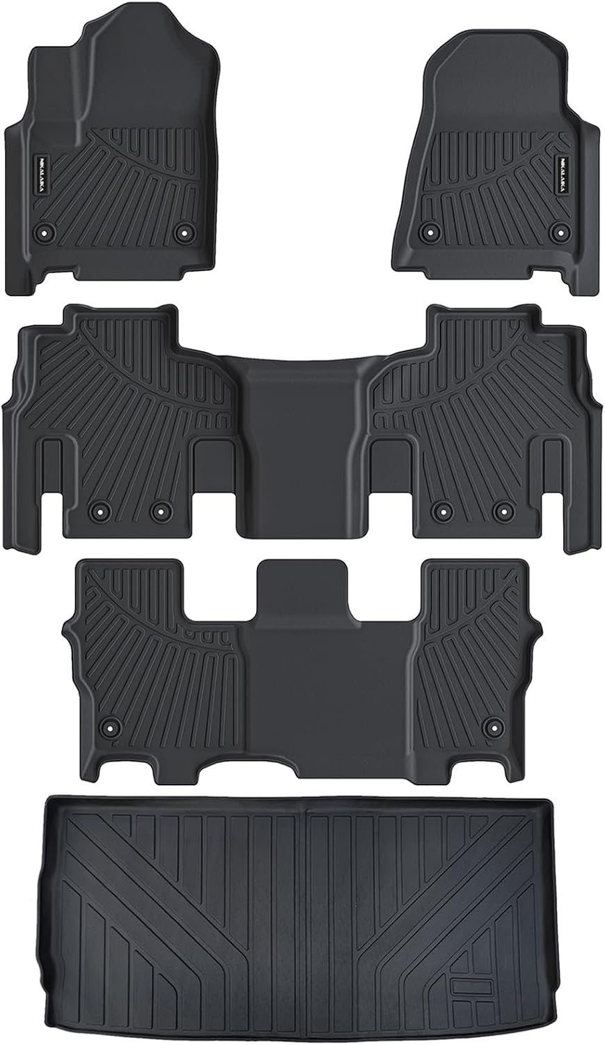 Floor Mats & Cargo Liner for 2022-2025 Jeep Wagoneer 8 Passenger Model with 2nd Row Bench Seat All Weather Protection TPE Rubber Full Set Automotive Mat Accessories, Black (Non L)