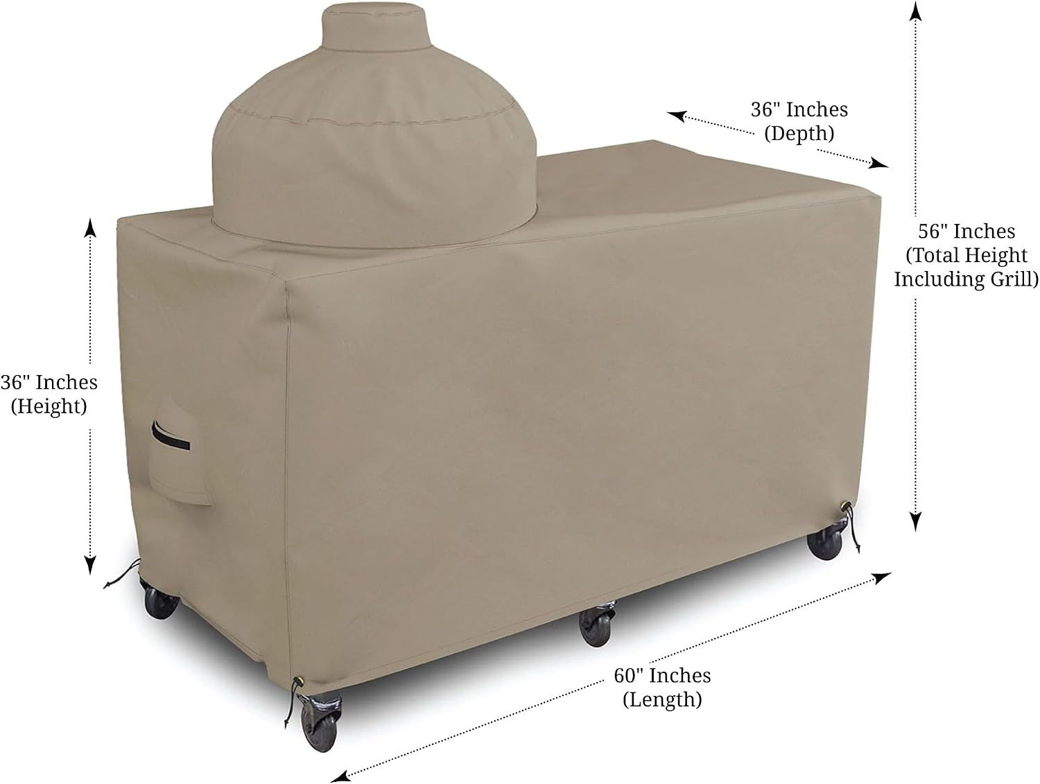 Covers & all Big Egg Grill Cover, 12 Oz Waterproof UV & Weather Resistant, PVC Coated Outdoor Cover with Air Vents & Drawstrings (60' L x 36' D x 56' H, Beige)