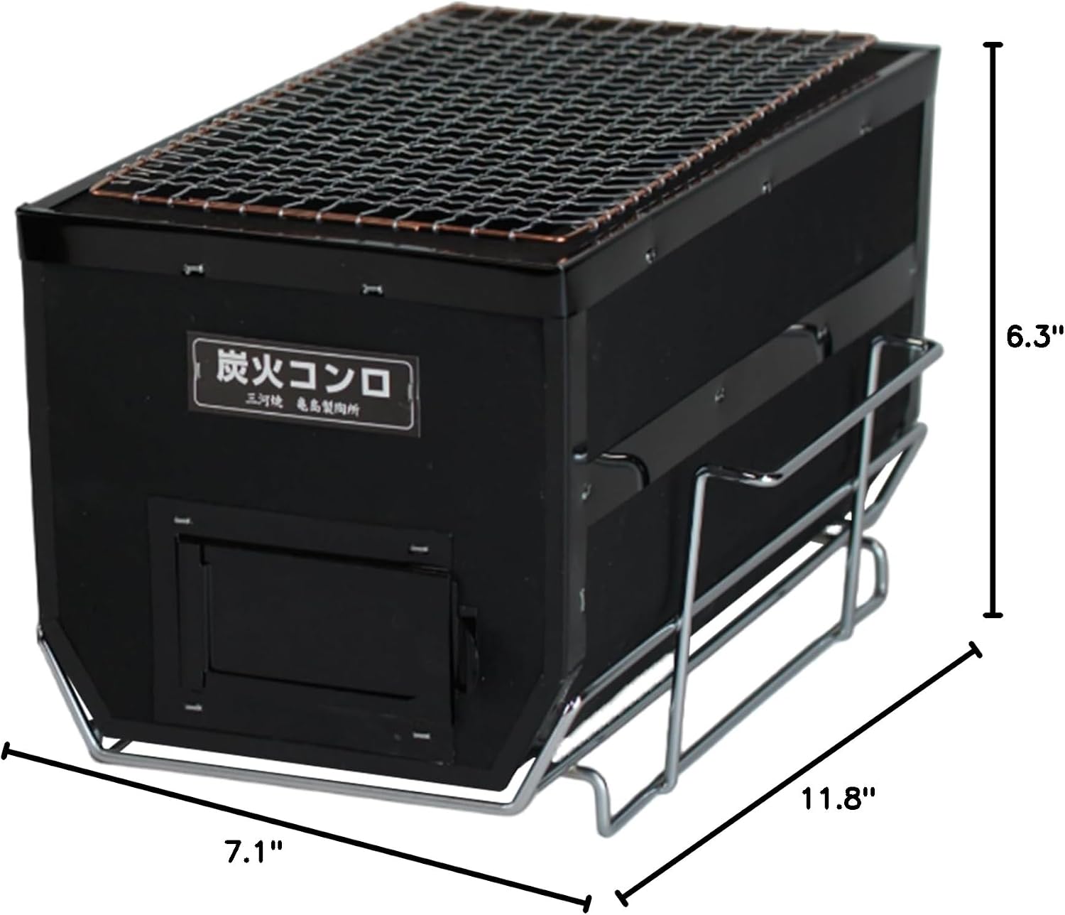 Japanese BBQ Charcoal Grill - Shichirin, Konro, Hibachi, Tabletop Barbecue - Black - Made in Japan - 6.3 x 11.8 in