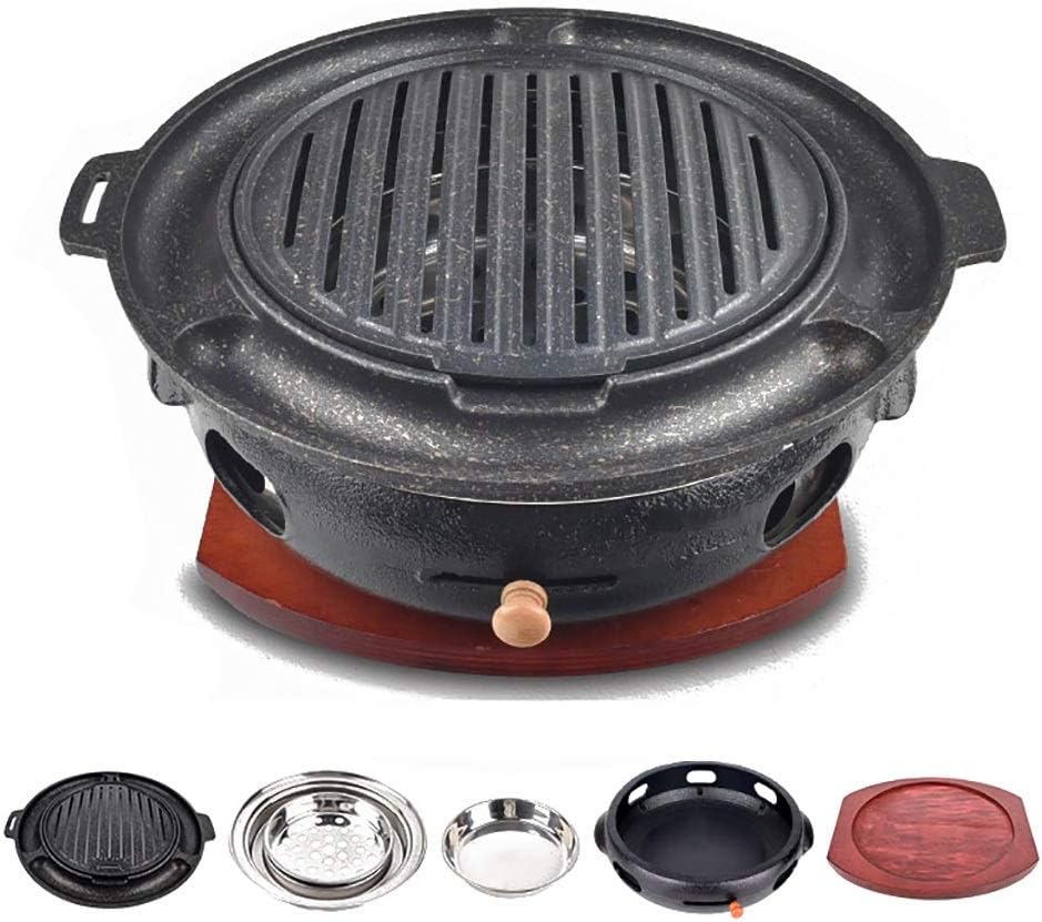 Portable BBQ Grill, Korean Cast Iron BBQ Grill 33cm x 12cm Multicolor Indoor Outdoor For 5-8 People(L)