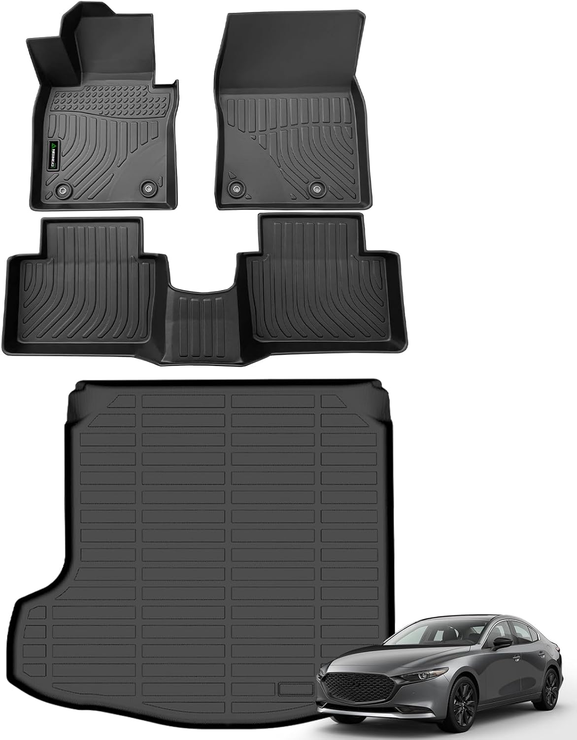 ANBINGO® Floor Mats & Cargo Liner for Mazda 3 (Only for Sedan) 2019 2020 2021 2022 2023 2024 2025 2026 Custom Fit Mazda 3 Sedan All Weather Waterproof Durable TPE Rubber Floor Liner Accessories