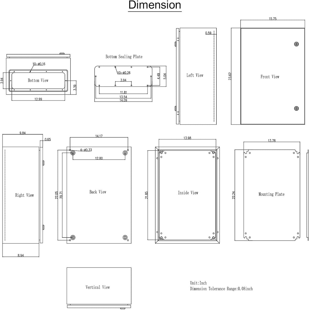 VEVOR NEMA Steel Enclosure, 24 x 16 x 10'' NEMA 4X Steel Electrical Box, IP66 Waterproof & Dustproof, Outdoor/Indoor Electrical Junction Box, with Mounting Plate
