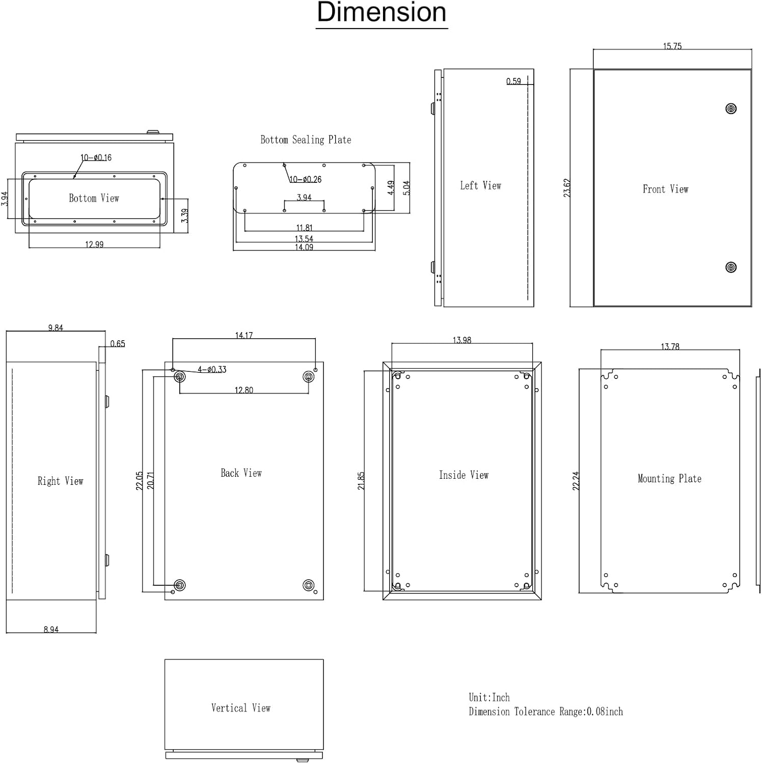 VEVOR NEMA Steel Enclosure, 24 x 16 x 10'' NEMA 4X Steel Electrical Box, IP66 Waterproof & Dustproof, Outdoor/Indoor Electrical Junction Box, with Mounting Plate