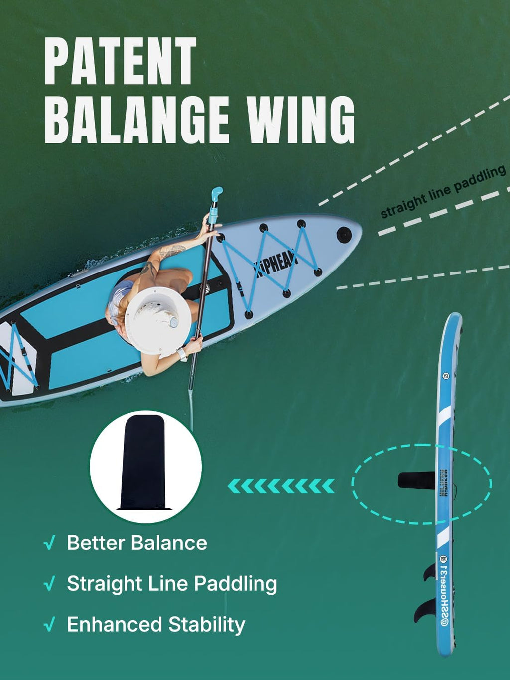 Niphean (Extra Large) Inflatable Paddle Board, SUP for 2+1 People/Family 500lbs Capacity Stand Up Paddle Board with SUP Accessories, StabilTrac Fin Non-Slip Paddleboard for Adults