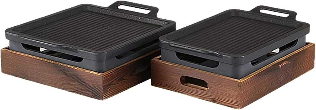 Grill for Outdoor Korean Japanese Tabletop BBQ Grill Portable Barbecue Stove Charcoal Grill with Wooden Base Household Non-stick Cooking Tools for Outdoor or Indoor Barbecue Grill ( Color : 18x18cm )