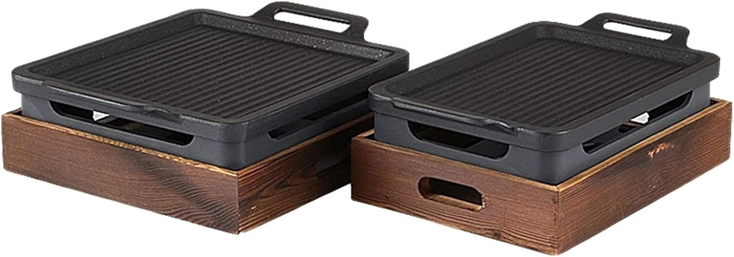 Grill for Outdoor Korean Japanese Tabletop BBQ Grill Portable Barbecue Stove Charcoal Grill with Wooden Base Household Non-stick Cooking Tools for Outdoor or Indoor Barbecue Grill ( Color : 18x18cm )