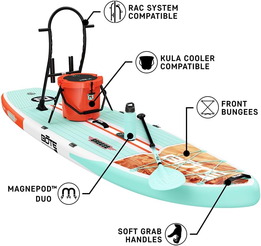 BOTE 11' FT 6' Breeze Aero Inflatable Stand Up Paddle Board, MAGNEPod Compatible Blow Up iSUP Great for Adults Kids Family Travel Friendly Multiple Sizes Color Options