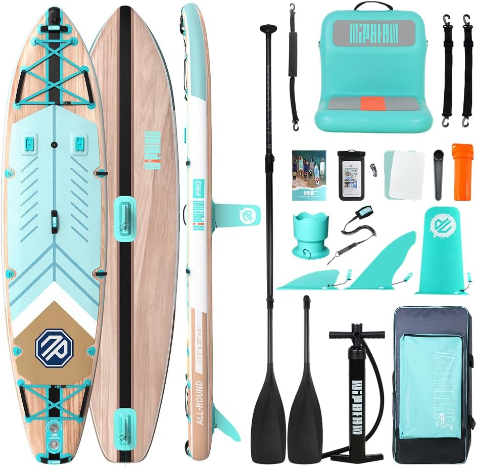 Niphean PRO (Extra Large) Inflatable Paddle Board with Seat, 11'6'/12'6' Stand Up Paddle Board with Pressure Gauge, StabilTrac Fin, Upgraded All-Round/Touring SUP for Adult Adventures, 2+1 Person