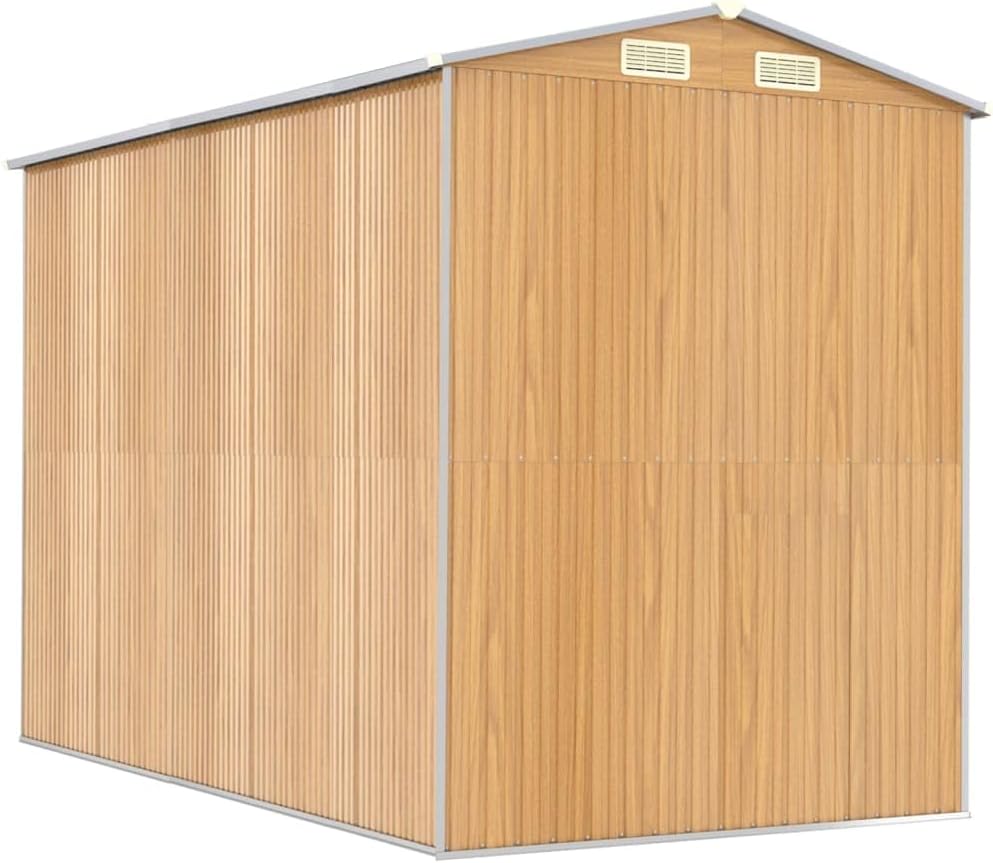 vidaXL Outdoor Storage Shed - Light Brown, Galvanized Steel, Double Sliding Doors, Ventilated, Spacious, with an Assembly Manual