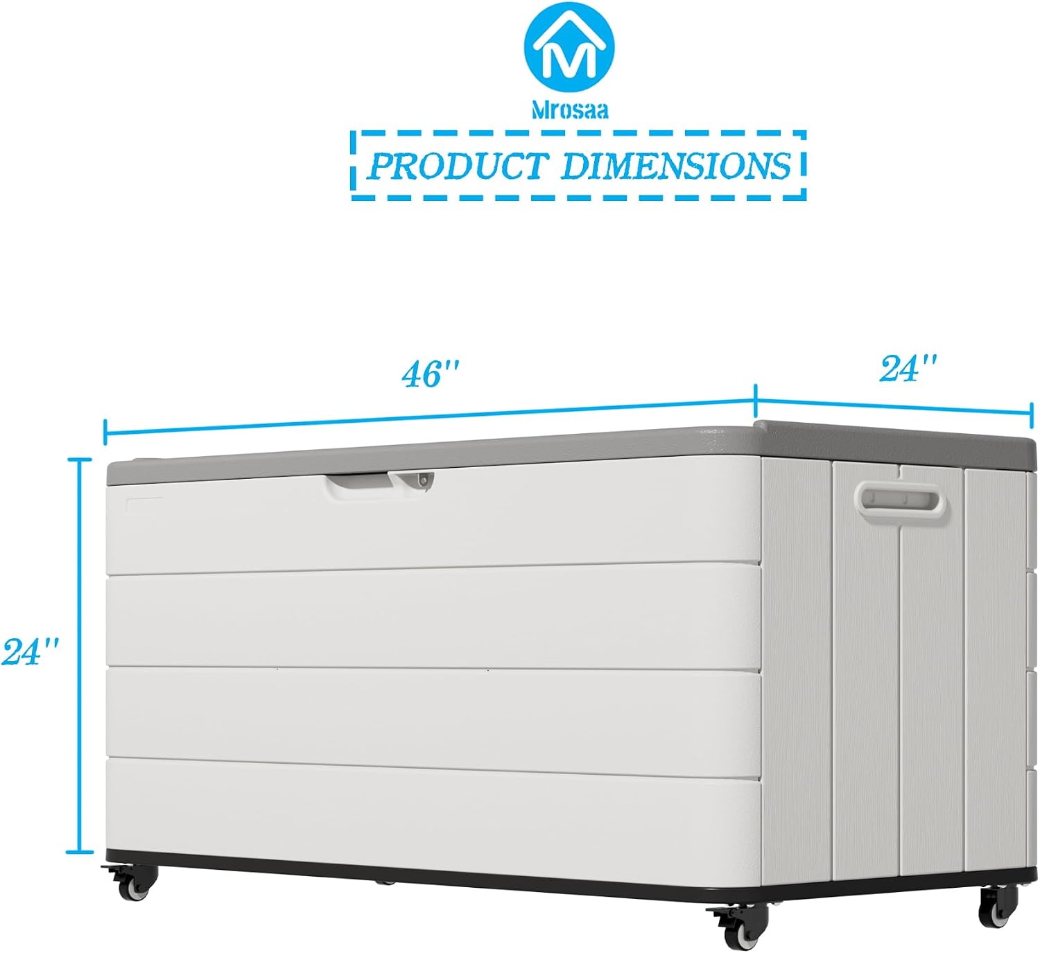Mrosaa 110 Gallon Deck Box Waterproof with Wheels - Mobile Double-Wall Resin Outdoor Storage Box for Patio, Pool, & Garden - Lockable Deck Storage for Cushions, Pool Floats, Boat Slip (Off-White)