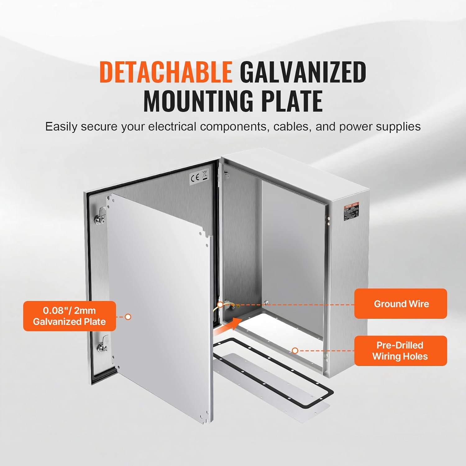 Steel Electrical Box, 24'x 20'x 8', 304 Stainless Steel Electrical Enclosure Box, Wall-Mounted Outdoor Electrical Electronic Equipment Enclosure with Mounting Plate Hinges Lock, IP66 Waterproof