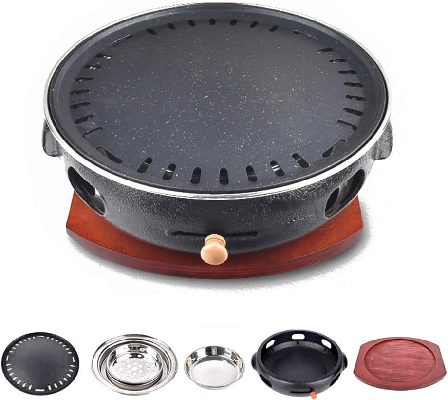 Portable BBQ Grill, Korean Cast Iron BBQ Grill 33cm x 12cm Multicolor Indoor Outdoor For 5-8 People(B)