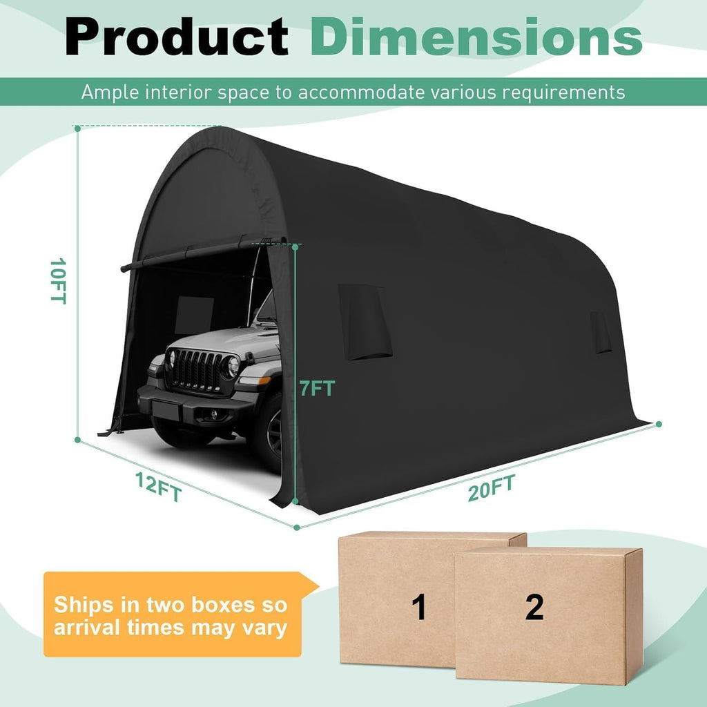 COBIZI Carport 12x20 FT Heavy Duty Portable Garage Storage Shelter Shed with All-Steel Metal Frame & Vents, Round Style Outdoor Storage Shed for Car, Truck, Boat, Patio Furniture Anti-Snow Waterproof