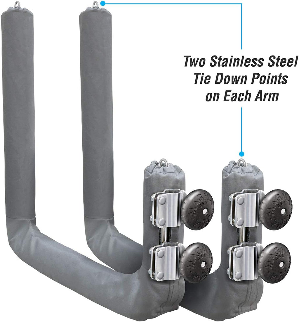 Magma Kayak/SUP Boat Rack R10-626-20-304 Stainless Steel Storage for Kayaks & Paddle Boards - Fits Standard Round Rail - Includes Padding & Tie-Down Points - Quick-Release Knob System