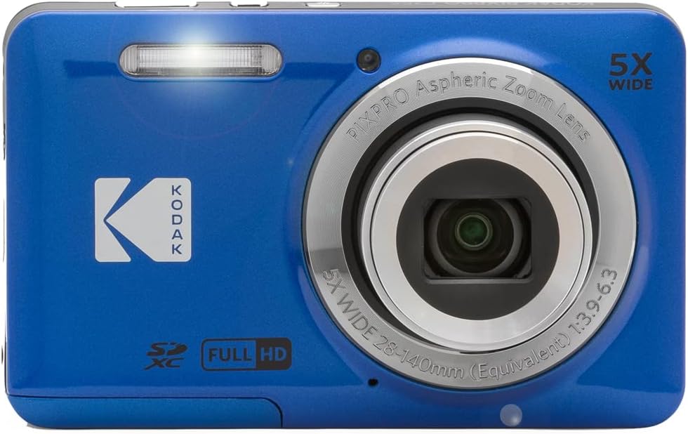 Kodak FZ55BL PIXPRO Digital Camera Blue Bundle with Lexar 64GB High-Performance 800x UHS-I SDHC Memory Card Blue Series