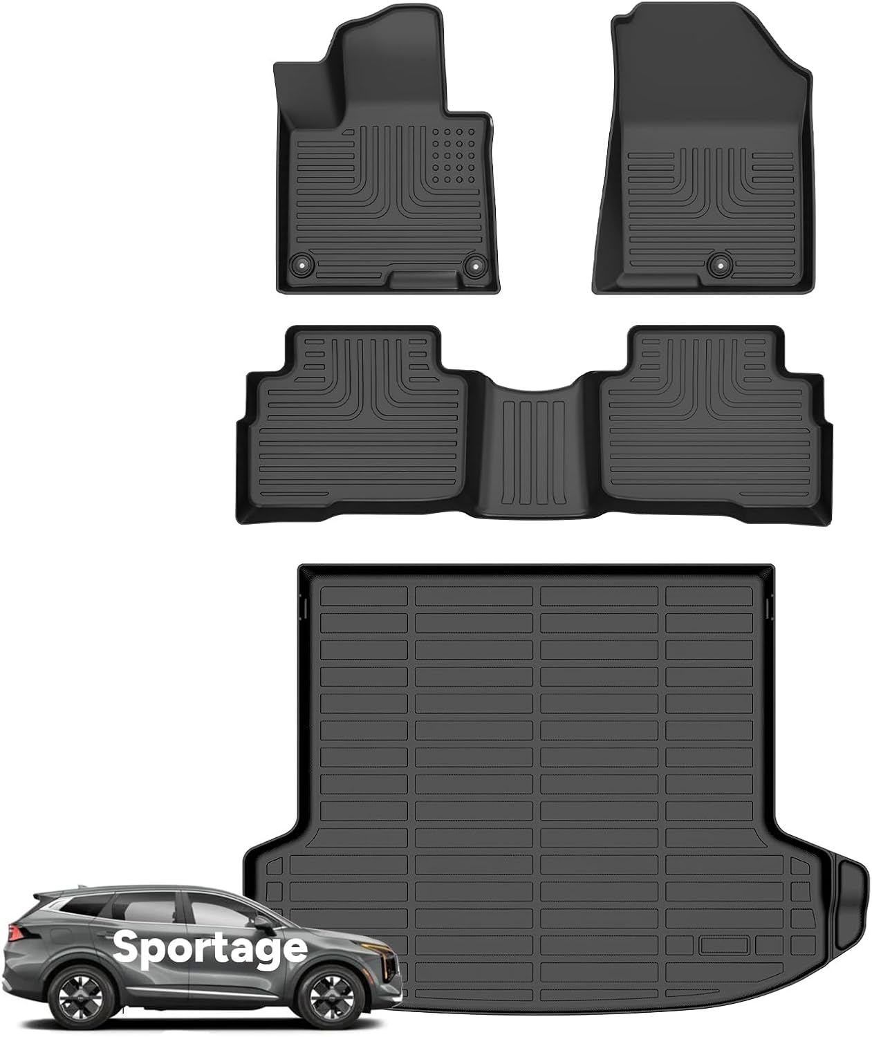 Wayhigh® Floor Mats & Cargo Liner for Kia Sportage Hybrid 2026(Only for HEV, Not for PHEV) All Weather TPE Car Mats Waterproof Heavy Duty Floor Liners Custom Fit for Sportage Hybrid 2026 - Black