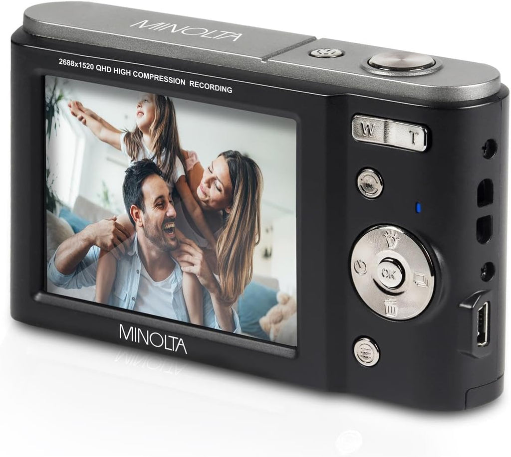 Minolta MND20 44 MP 2.7K Ultra HD Digital Camera with Slinger Camera case (Black)