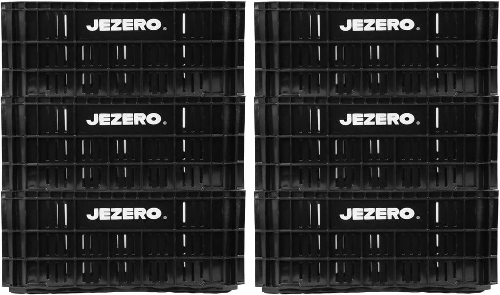 JEZERO Black 6-Pack Harvest Storage Crate – Stackable Plastic Tote Box for Fruit & Vegetables, Kitchen, Pantry, Closet, Car & Outdoor Use | Open Utility Bin, 20' x 12' x8'