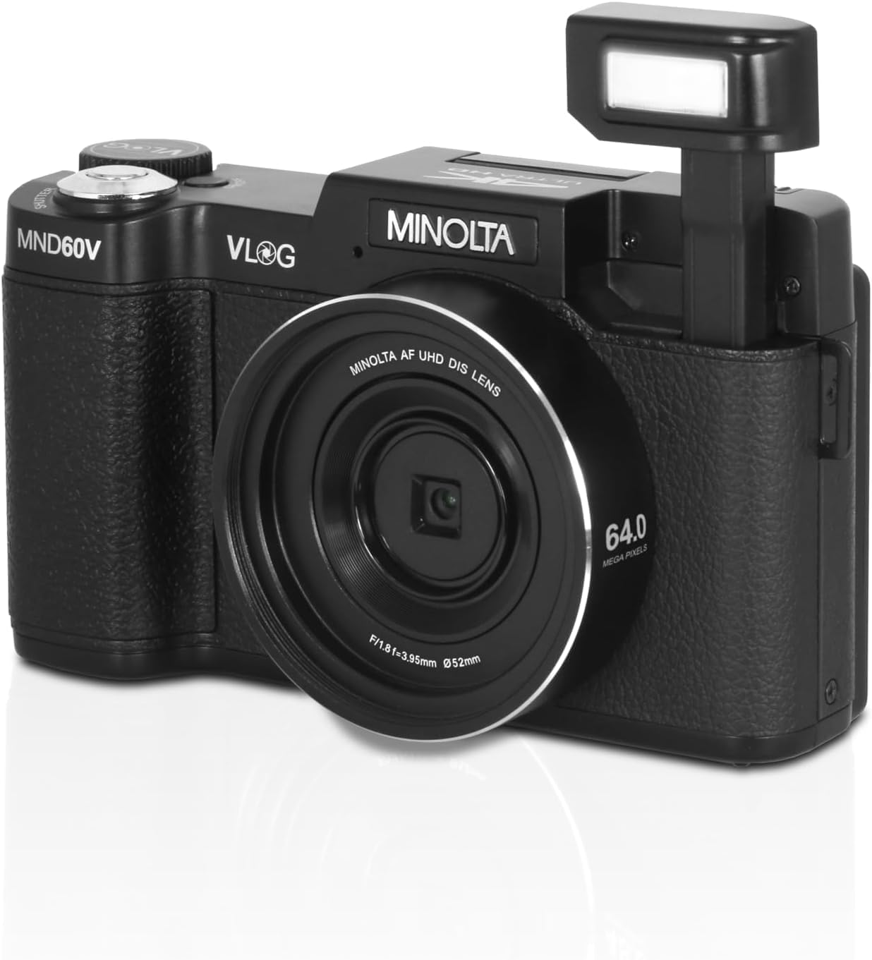 Minolta MND60V 64 MP Autofocus 4K Digital Vlogging Camera / 60FPS Ultra HD Vlogger & Content Creator's Kit (Black) Bundle with 64GB Memory Card + Vlog Tripod + More Accessories