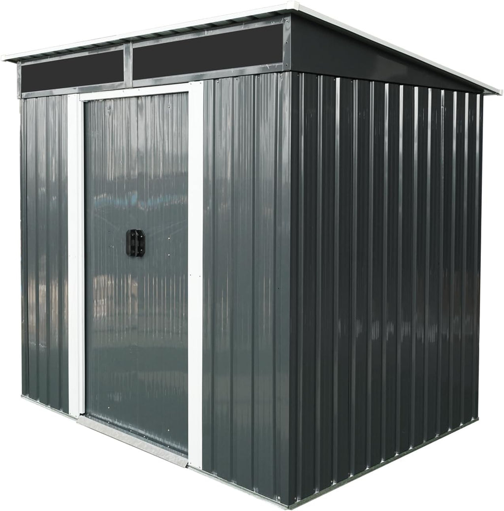 6x5 ft Outdoor Metal Storage Shed with Foundation Frame, Galvanized Steel Tool Shed with Lockable Sliding Door, Transparent Plate and Air Vent, Waterproof Garden Storage House for Backyard, Patio