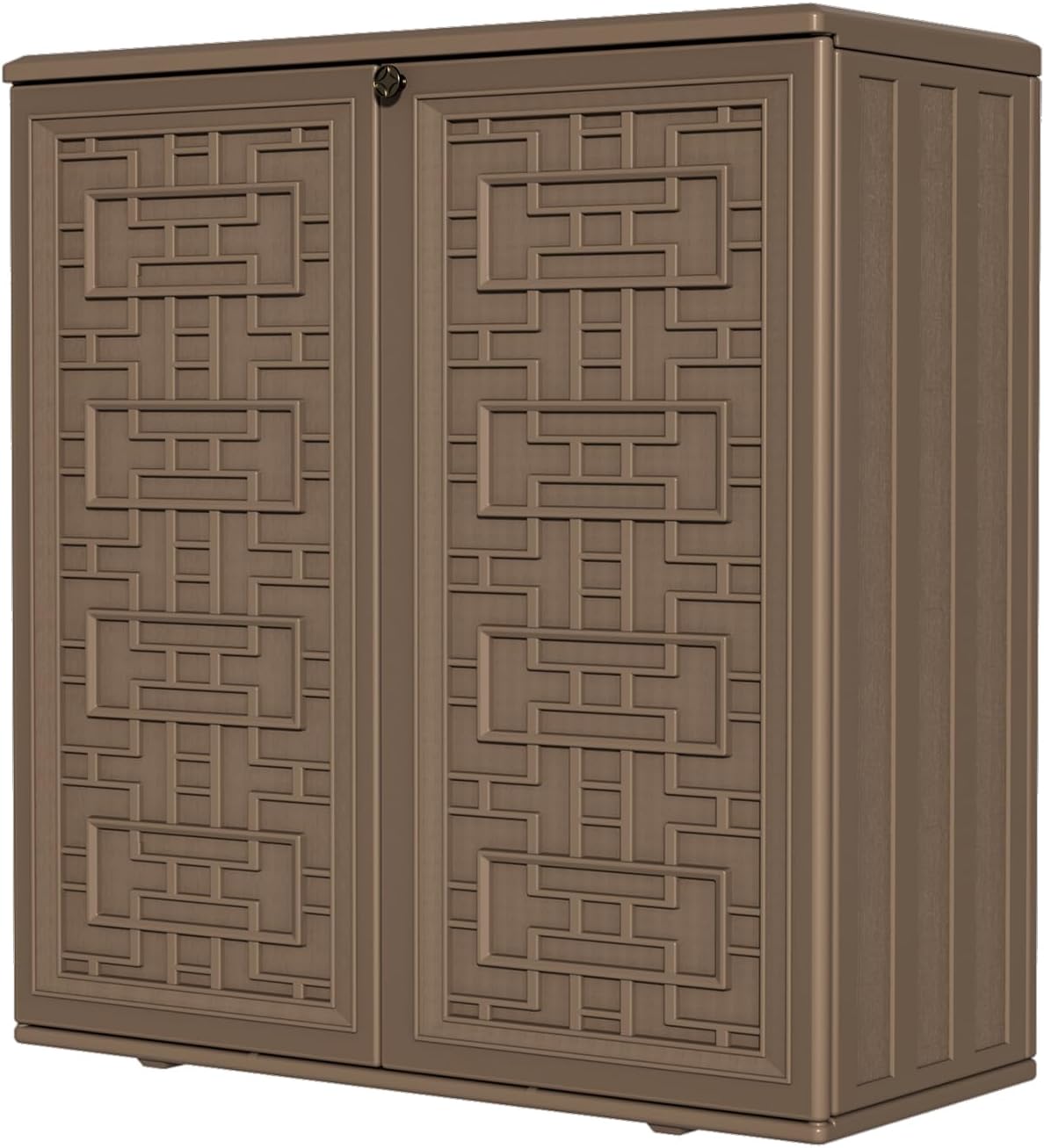 HOMSPARK Indoor/Outdoor Storage Cabinet with Doors and Shelf, 34'x16'x36' HDPE Plastic Storage Box for Patio, Balcony, Multi-Purpose for Tools, Brown
