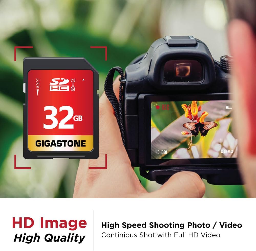 GIGASTONE 32GB SD Card 10-Pack UHS-I U1 Class 10 SDHC Memory Card High-Speed Full HD Video Compatible with Canon Digital Camera, SPYPOINT TACTACAM WOSPORTS Trail Camera, with 10 Mini Cases