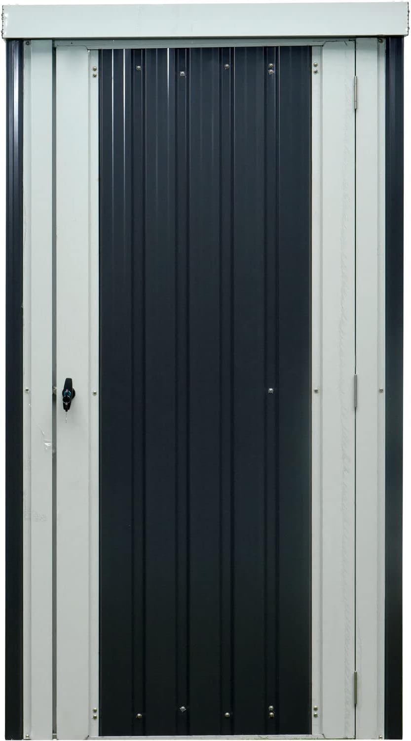 Hanover Galvanized Steel Single Door Patio Storage Shed for Garden Tools with Twist Lock and Key Security, 2 Tool Hooks (3'x3'x6') Dark Gray, White Rust Resistant Outdoor Storage for Yard Supplies