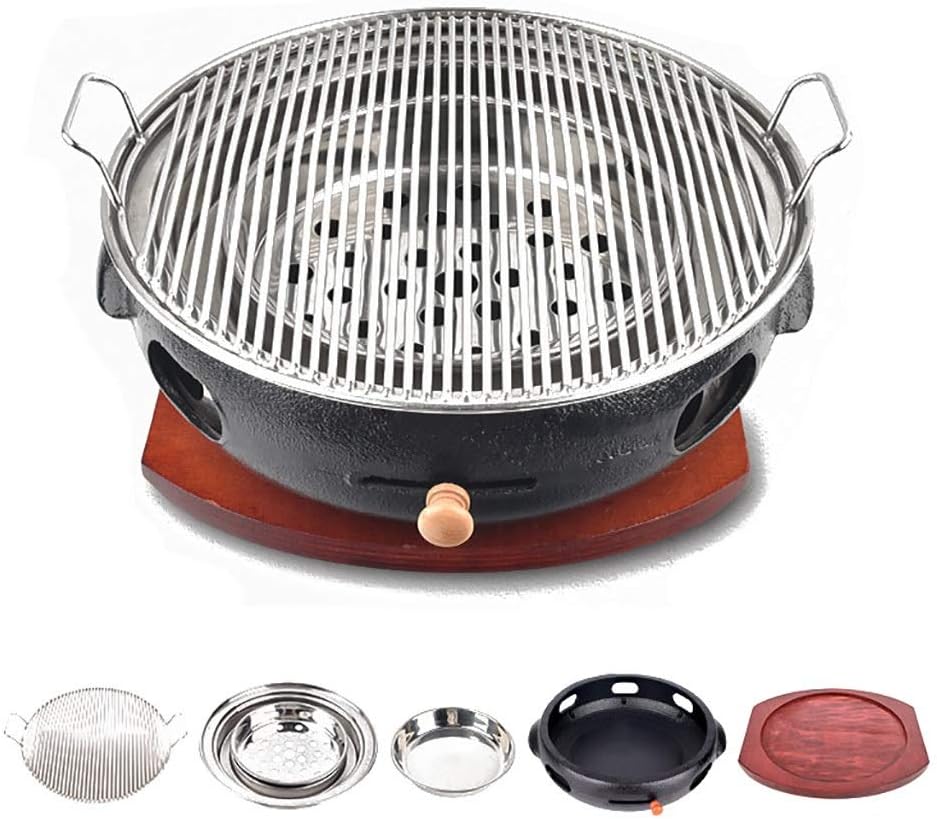 Portable BBQ Grill, Korean Cast Iron BBQ Grill 33cm x 12cm Multicolor Indoor Outdoor For 5-8 People(A)