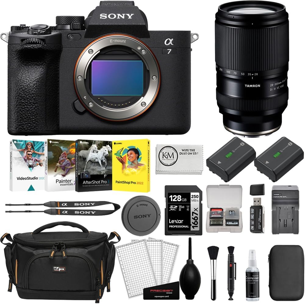 Sony a7 IV Mirrorless Digital Camera with Tamron 28-300mm Lens with Extra NP-FZ100 Battery + 128GB SD Card + Photo Software + Camera Bag + Cleaning Kit + Battery & Charger Bundle