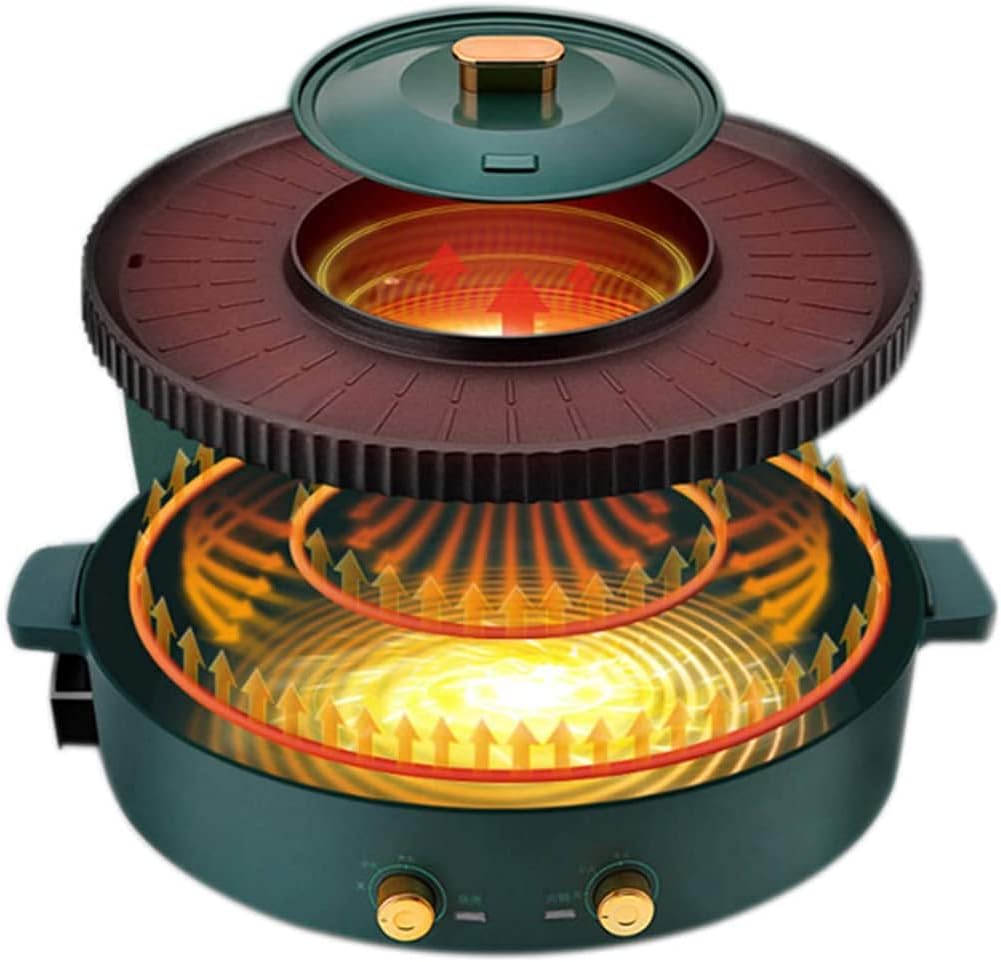 Smokeless Electric Barbecue Grill Machine,Hotpot Oven BBQ Griddle Multi Cooker Non-Stick Baking Flat Pan Plate Shabu Pot,Electric Indoor And Outdoor Korean BBQ Smokeless Grill Non-Stick Pan