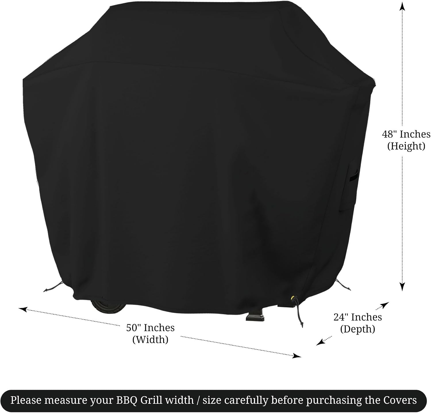 Covers & all BBQ Grill Cover, 12 Oz Waterproof UV & Weather Resistant, Outdoor Cover with Air Vents & Drawstrings (50' Inch, Black)
