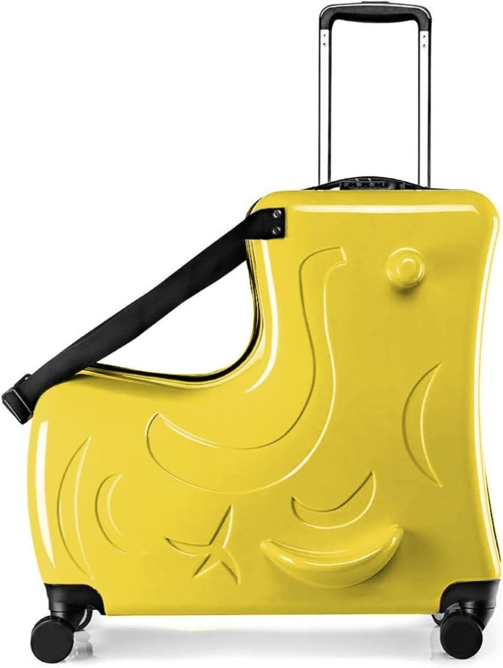 22 Inch Kid Ride Suitcase, Kid Travel Trolley With Safety Belt, Kids Luggage Seat Ride With Lock, Luggage For Kids Airplane Travel,Suitcase To Aged 1-6 Years Old, ABS+PC (Yellow)