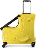 22 Inch Kid Ride Suitcase, Kid Travel Trolley With Safety Belt, Kids Luggage Seat Ride With Lock, Luggage For Kids Airplane Travel,Suitcase To Aged 1-6 Years Old, ABS+PC (Yellow)