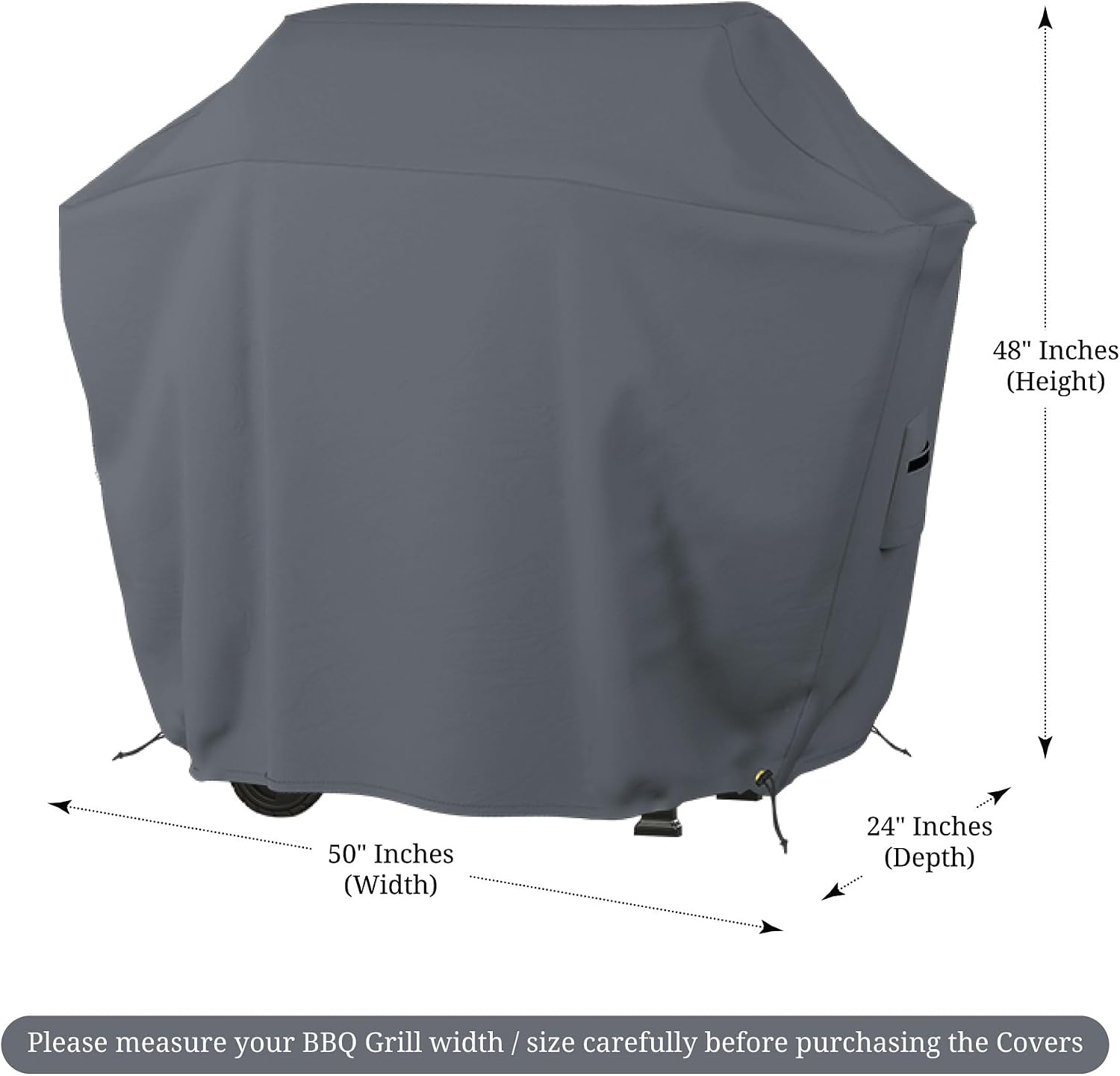 Covers & all BBQ Grill Cover, 12 Oz Waterproof UV & Weather Resistant, Outdoor Cover with Air Vents & Drawstrings (50' Inch, Gray)