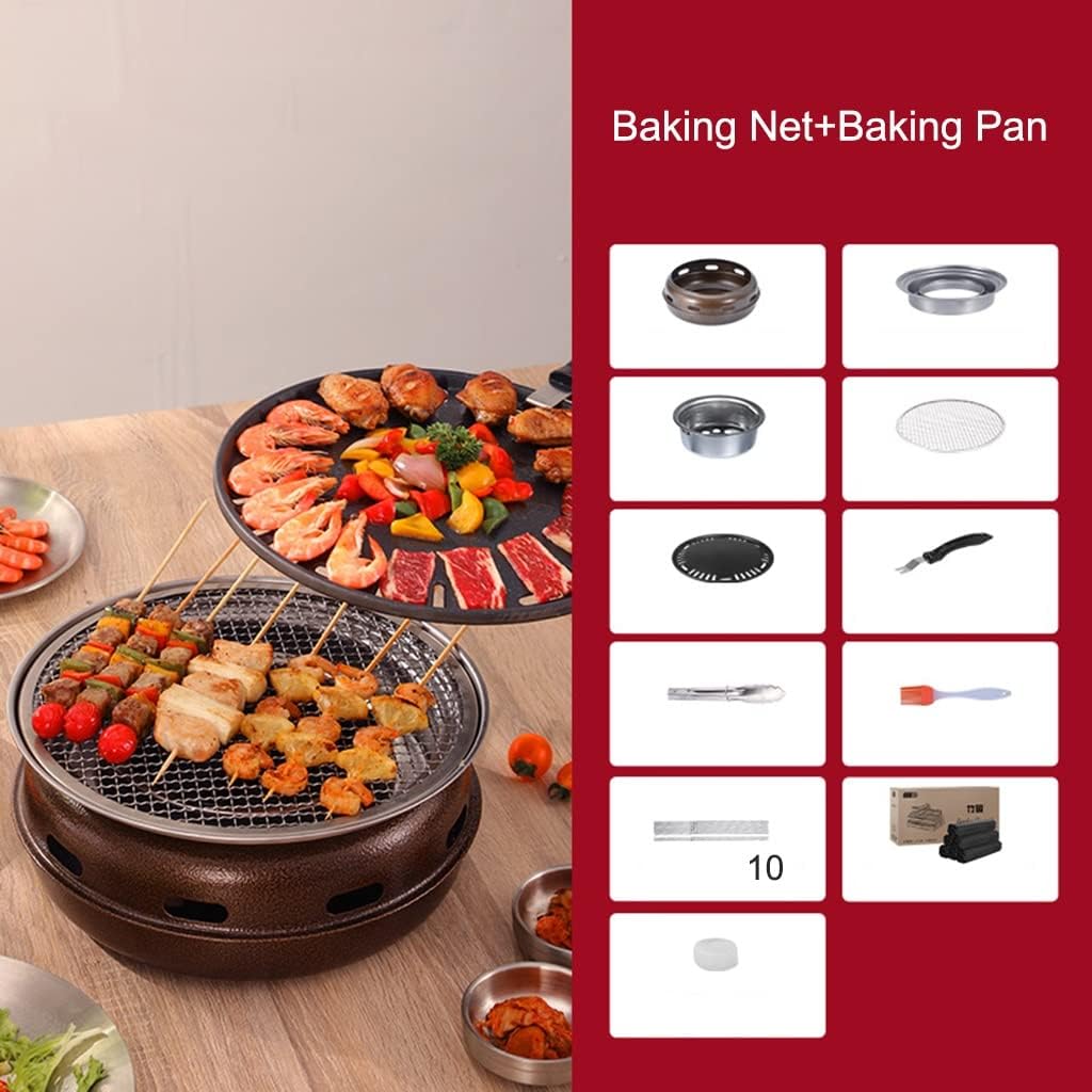 Multifunctional Charcoal Barbecue Grill, Household Korean BBQ Grill, Portable Camping Grill Stove, Tabletop Smoker Grill (Set a)