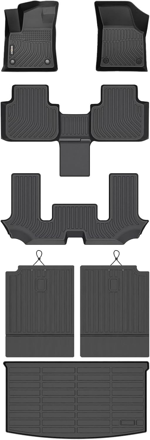 GINOWY-Floor Mats & Cargo Liner Set for 2018-2026 Volkswagen VW Atlas, 6 Passenger, TPE All Weather Car Mats Floor Liners for VW Atlas 6 Seater Waterproof Cargo Trunk Mat Accessories Mats