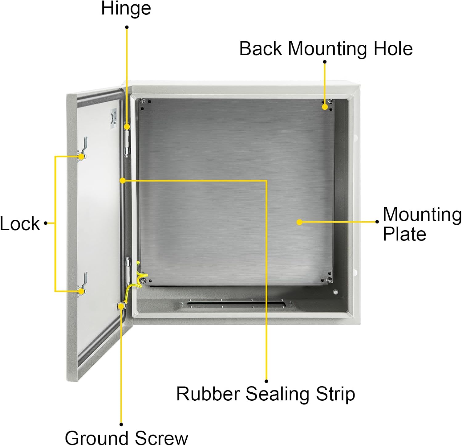 VEVOR NEMA Steel Enclosure, 24 x 24 x 12'' NEMA 4X Steel Electrical Box, IP66 Waterproof & Dustproof, Outdoor/Indoor Electrical Junction Box, with Mounting Plate