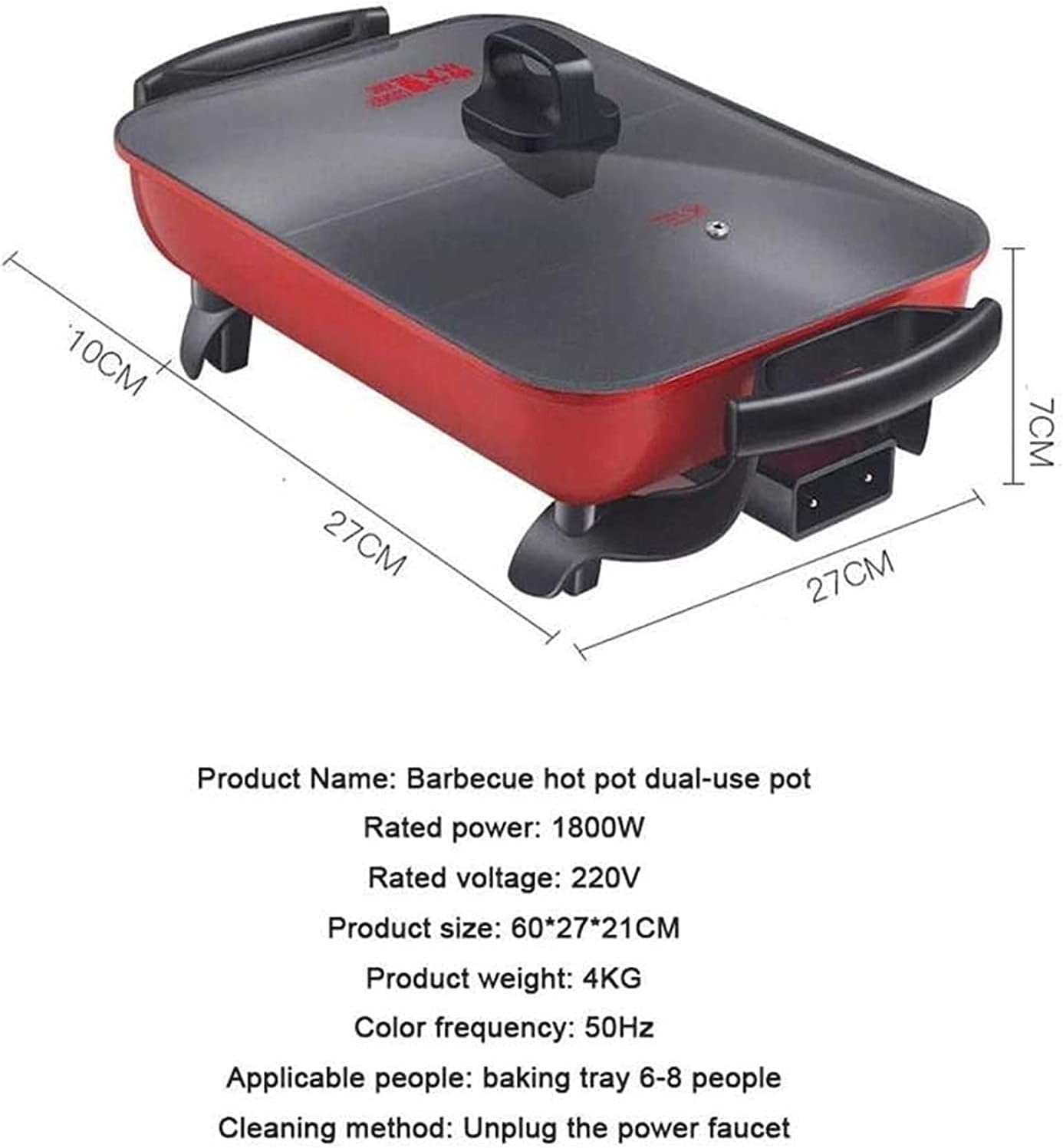 Indoor Korean Barbecue Grill Large Teppanyaki Grill Electric BBQ Table Top Grill Cooking Plate with Adjustable Thermostat Control, Spatulas and Cool Touch Handles, 60 * 27 * 21CM, 1800w,Portable