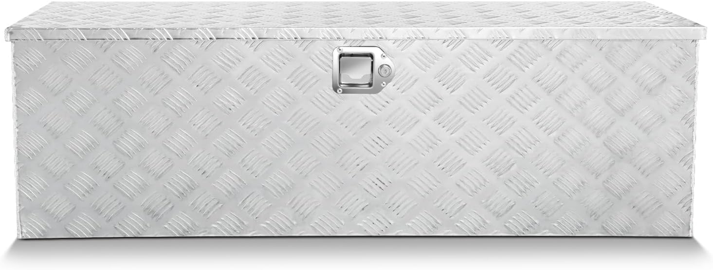 DNA MOTORING Truck Tool Box Lockable Storage Box, Truck Bed Tool Box Truck Bed Organizer Aluminum Truck Tool Boxes for Bed of Truck, w/Lock & Keys, 47'L X 15' D X 15' H Silver, TBOX-T5-001-ALU