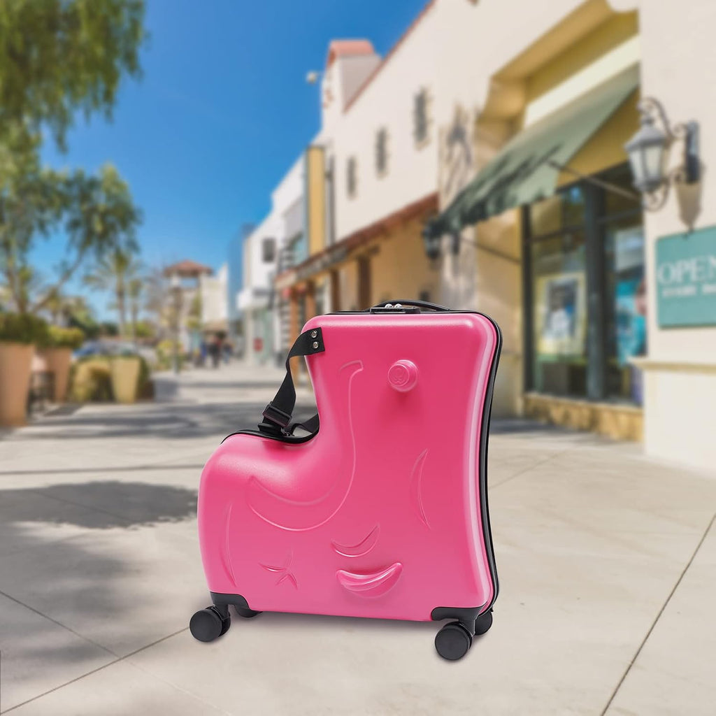 20Inch Kid Ride Suitcase, Kids Travel Suitcase with Lock & Safety Belt, Portable Children's Travel Trolley Case, Ride On Suitcase for Kids Aged 3-6 Years Old