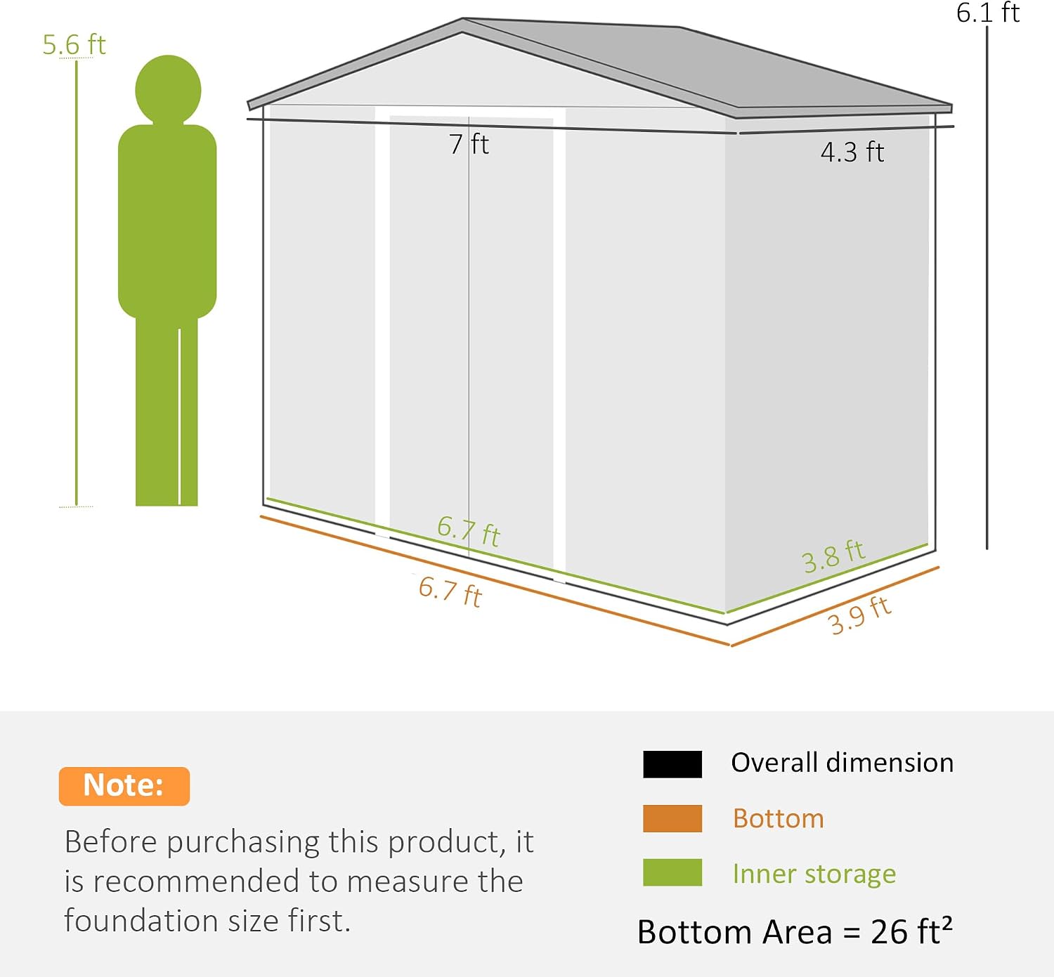 Outsunny 7' x 4' Outdoor Storage Shed, Garden Tool Metal Shed with Foundation Kit, Double Lockable Door, Air Vents and Sloping Roof, for Backyard, Patio, Lawn, Yellow