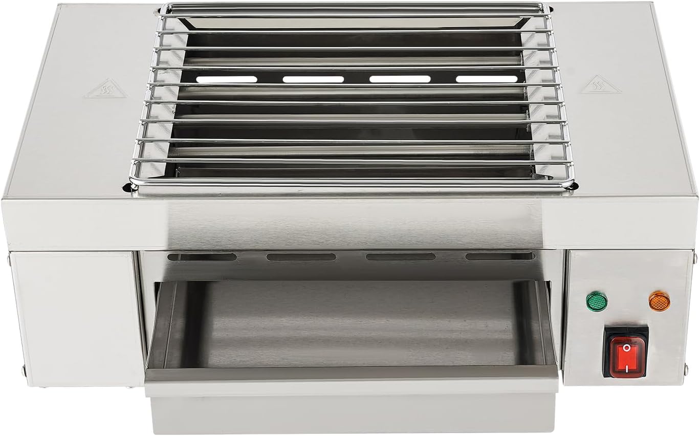 Electric Barbecue Grill, 110V 1500W Indoor Small Korean BBQ Grill with Barbecue Clip&Detachable Grill Mesh&Tray for Home and Commercial Use, Stainless Steel
