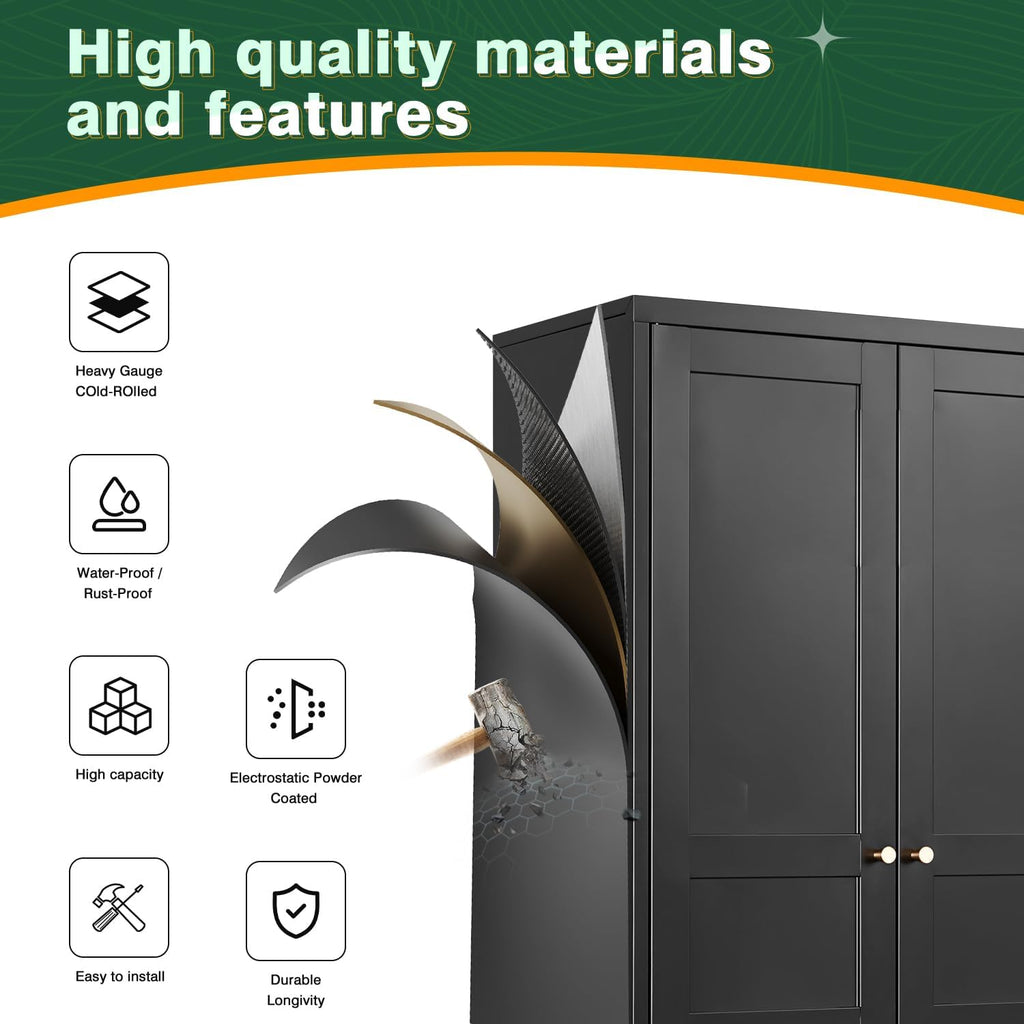 Letaya Black Storage Cabinet with Feets-Metal Home Kitchen Pantry Cabinets with Doors and Adjustable Shelves,Organization Locker for Cupboard/Bedroom/Dining/Living/Bathroom/Office/Garage Room (Black)