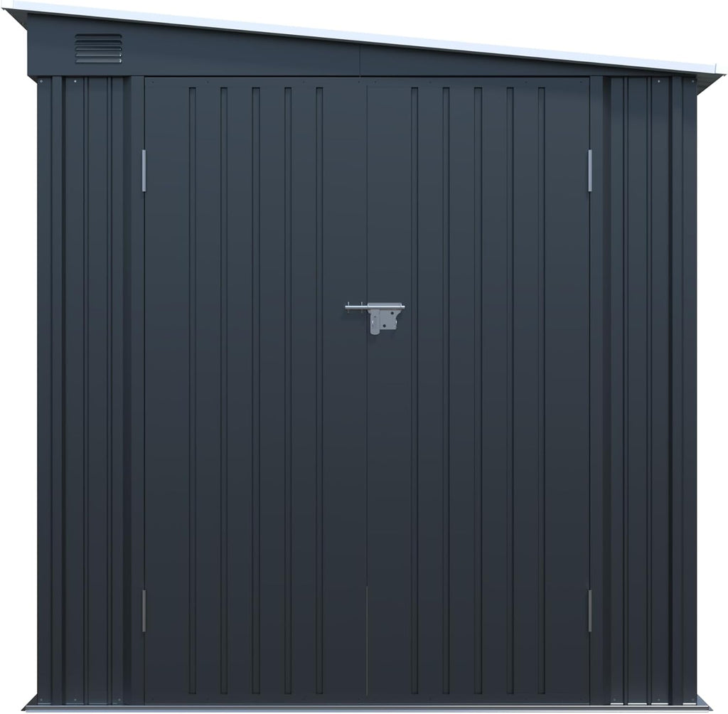 KEIKI 6X8 FT Galvanized Steel Outdoor Storage Shed with Lockable Double Doors, Waterproof Metal Lean to Shed with Free PC Light Board for Tools, Bikes & Patio Essentials, Carbon Black