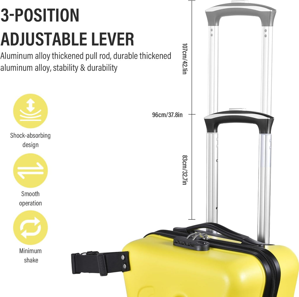 24 Inch Kid Ride Suitcase, Kid Luggage Seat Ride With Lock - Kids Travel Trolley With Safety Belt, Kids Luggage With Wheels Child Stroller Spinner Luggages, ABS+PC (Yellow, 6-12 Years)
