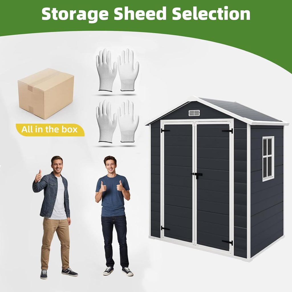 Outdoor Storage Shed 6 x 4.4 FT, Heavy-Duty Resin Tool Shed with Reinforced Floor, Lockable Door & Vent, Weather-Resistant Garden Shed for Lawn Equipment & Bikes (Dark Gray)