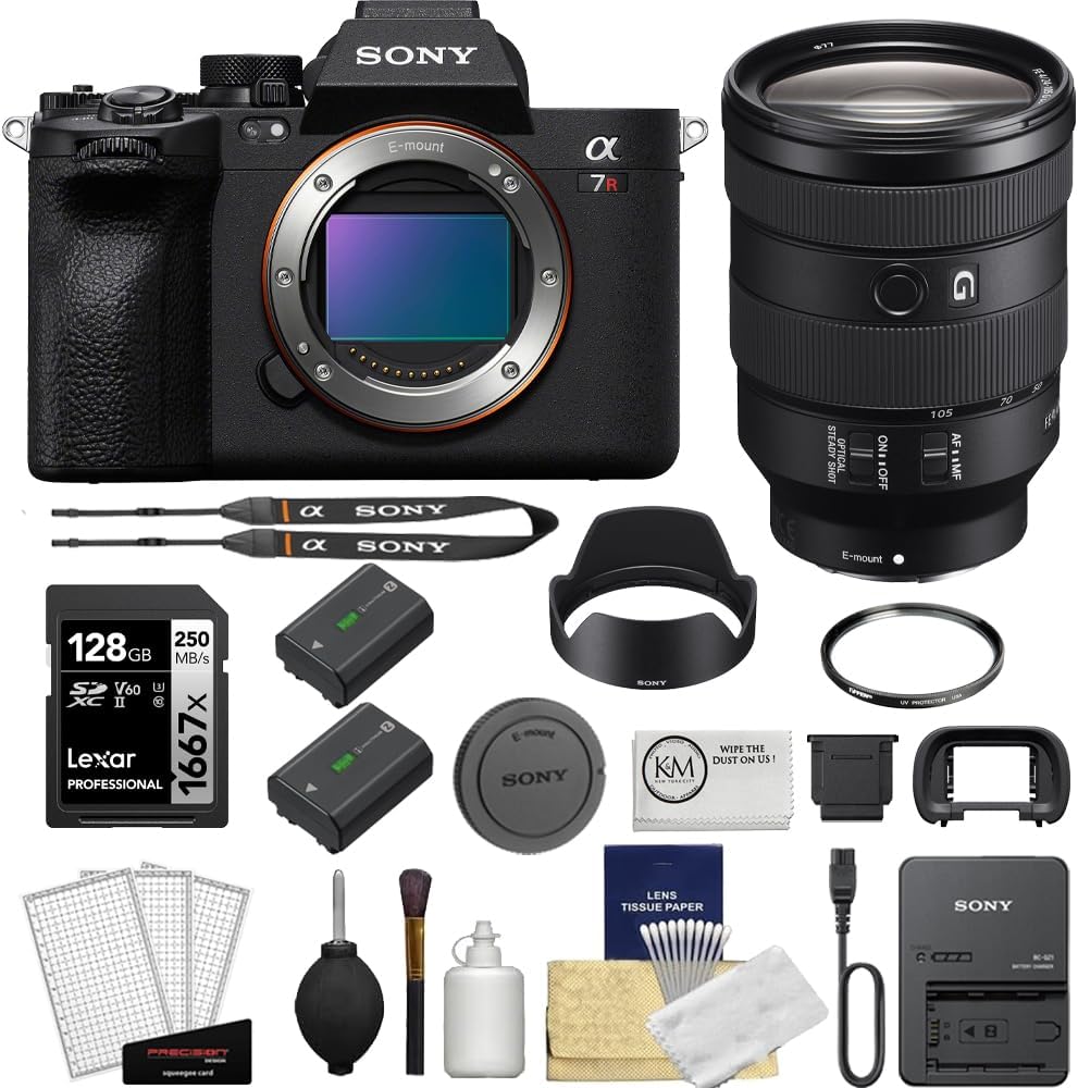 Sony Alpha a7R V Mirrorless Digital Camera Bundle with Sony 24-105mm f/4 G OSS Lens + Extra Sony NP-FZ100 Battery +128GB Memory Card + Screen Protectors + Cleaning Kit + Microfiber Cloth