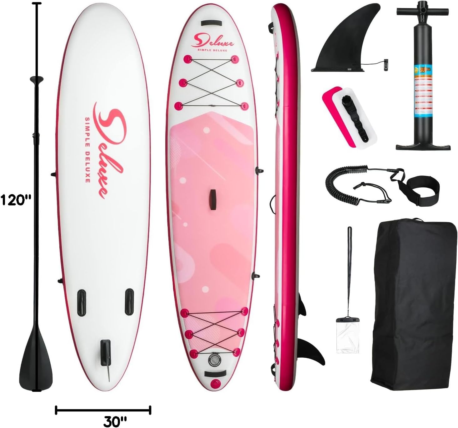 Inflatable Stand Up Paddle Board – Simple Deluxe Premium SUP for All Skill Levels, Pink Paddle Boards for Adults & Youth, Blow Up Stand-Up Paddleboards with Accessories & Backpack, Surf Control