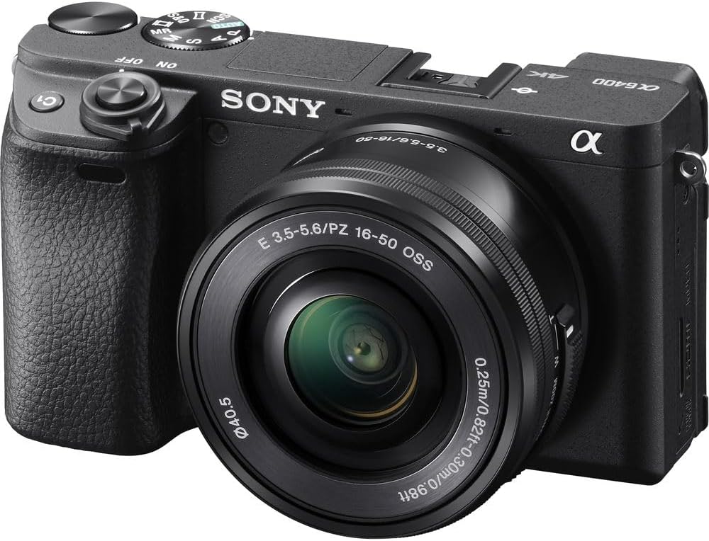 Sony a6400 Mirrorless Camera with 16-50mm Lens with Real-Time Eye Auto Focus, 4K Video (ILCE-6400L/B) + 64GB Memory Card + NP-FW50 Battery + Charger + Case + Flexible Tripod + More (Renewed)