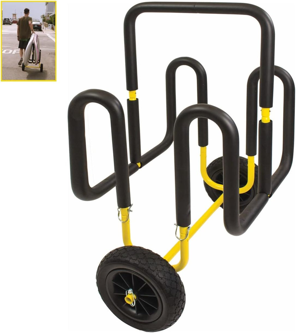 Suspenz Double SUP Transport Cart with Airless Wheels, Carrier/Trolley for 2 Stand Up Paddle Boards & Surfboards, Yellow (22-9934)